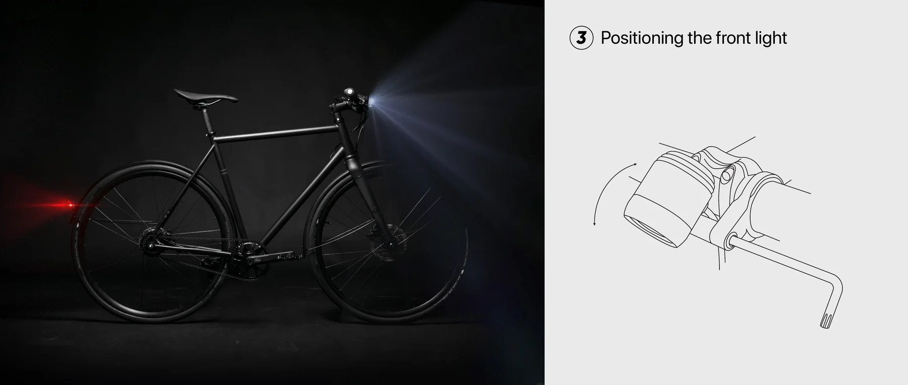 Booda Bike front light positioning diagram.