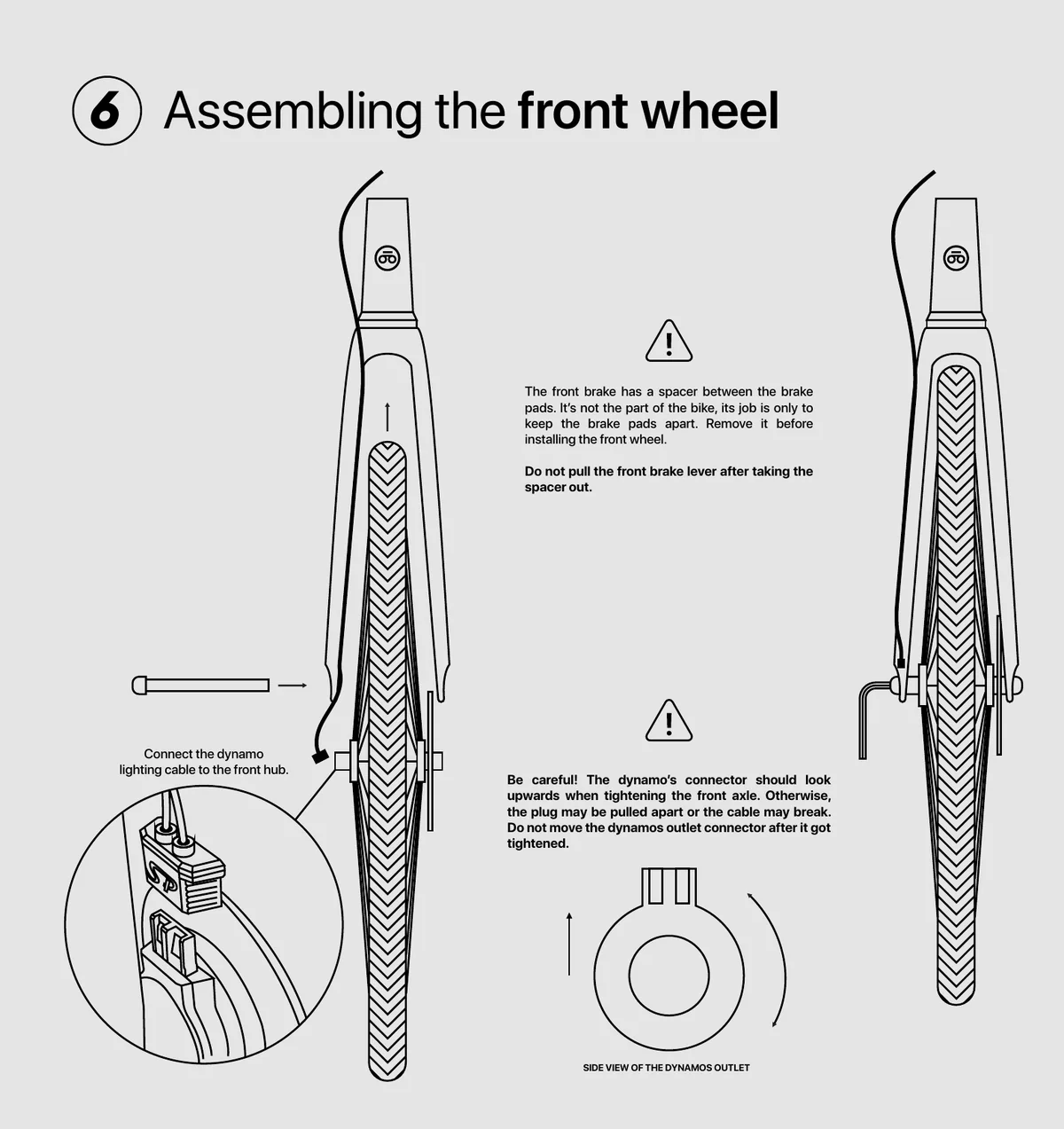 Booda Bike front wheel assembly diagram.