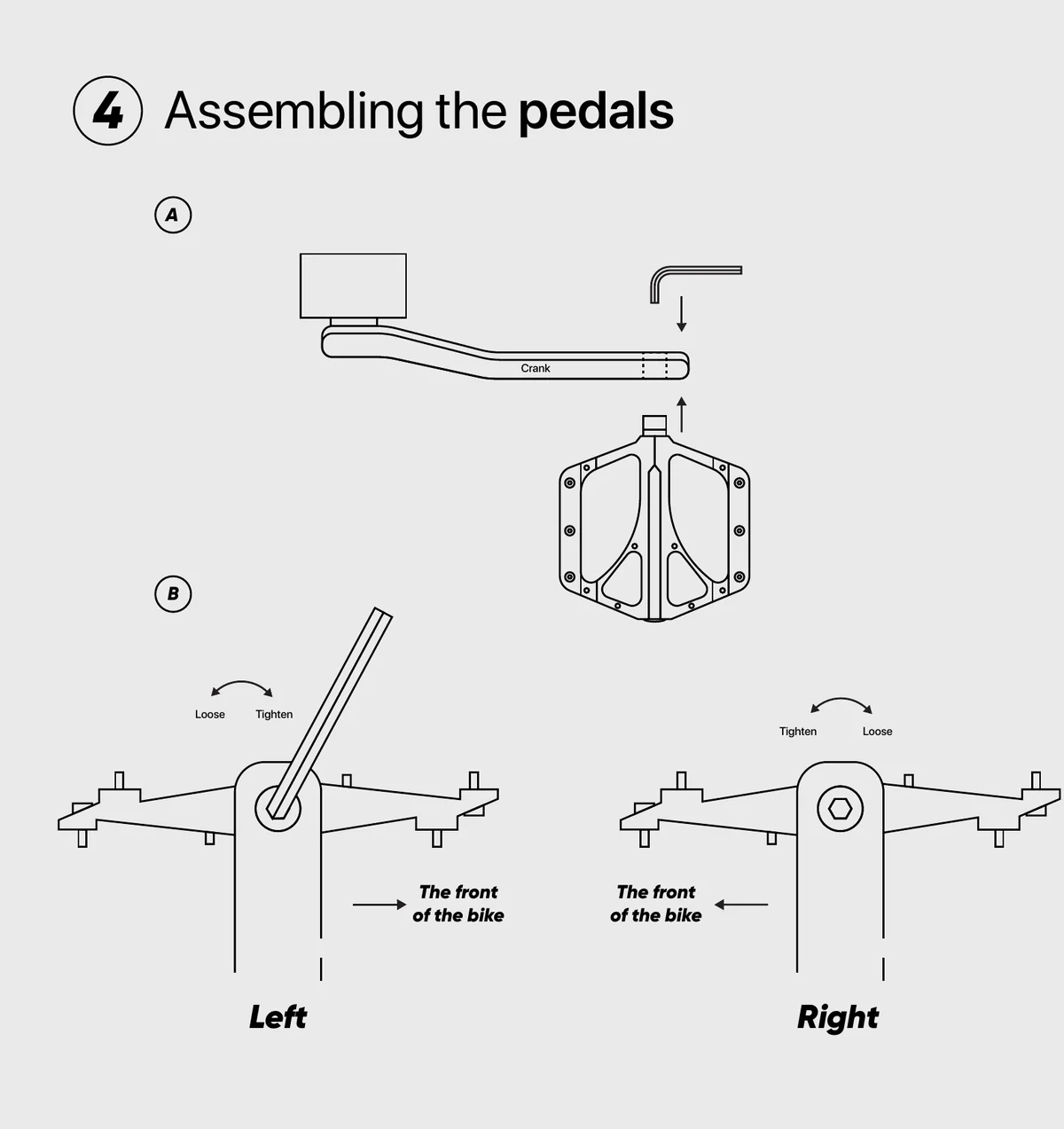 Booda Bike pedal assembly diagram.