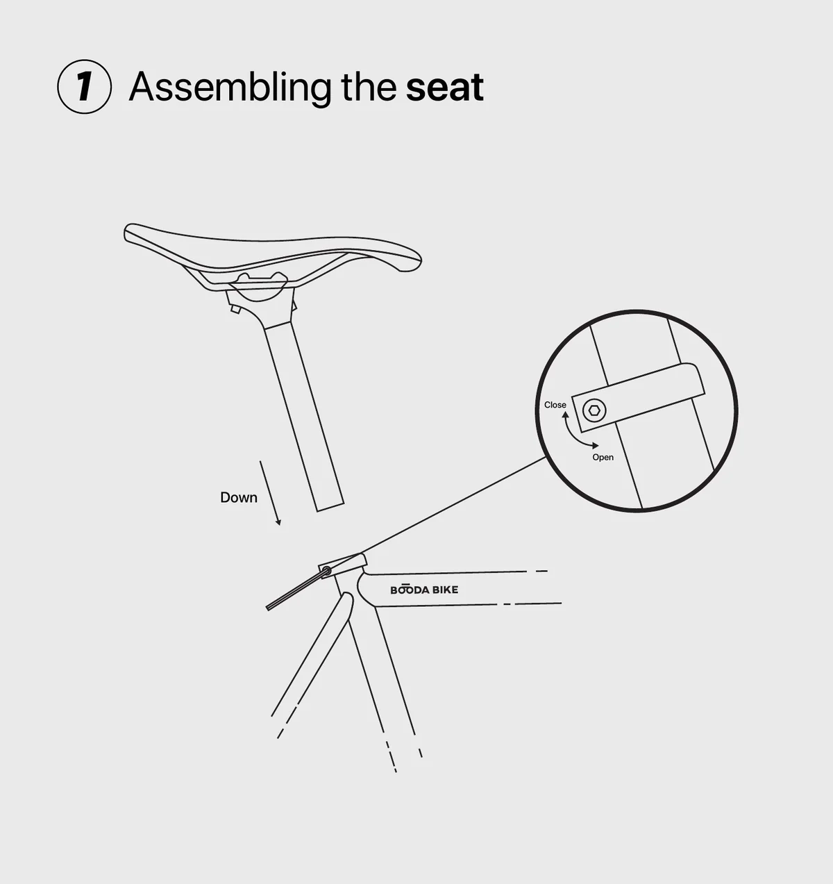 Booda Bike seatpost assembly diagram.