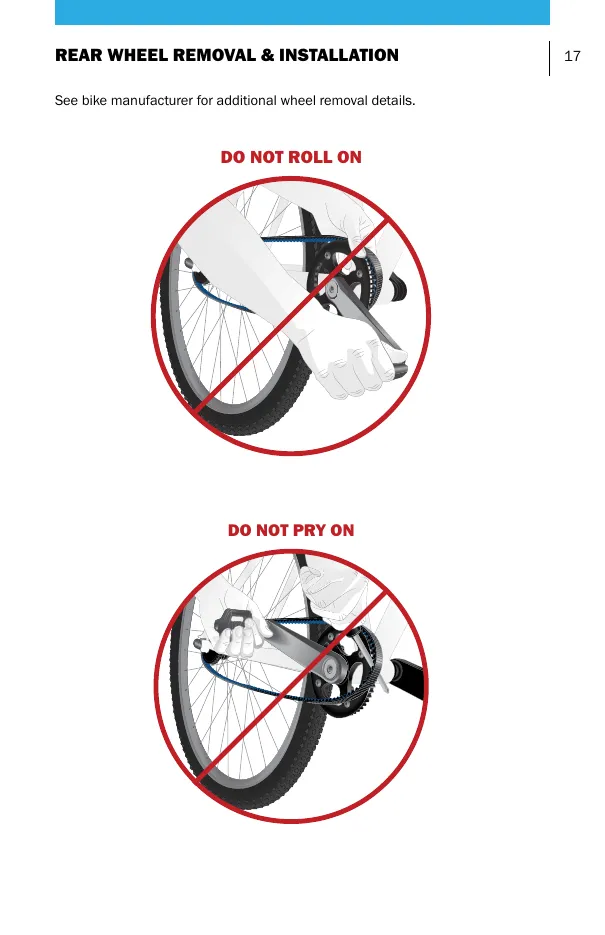 Gates illustration: do not roll the belt onto the sprocket by turning the crank, and do not pry it on with a tool.